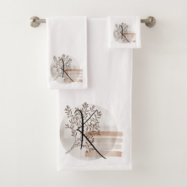 Modern Monogram Foliage  Bath Towel Set (Insitu)
