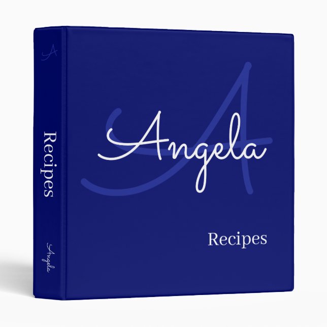 Modern Monogram for Chef Recipes Blue 3 Ring Binder (Front/Spine)