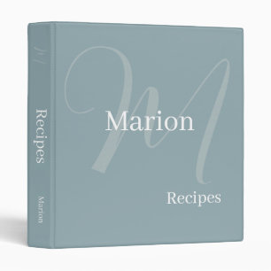 Modern Monogram for Chef Recipes Bluish Gray 3 Ring Binder