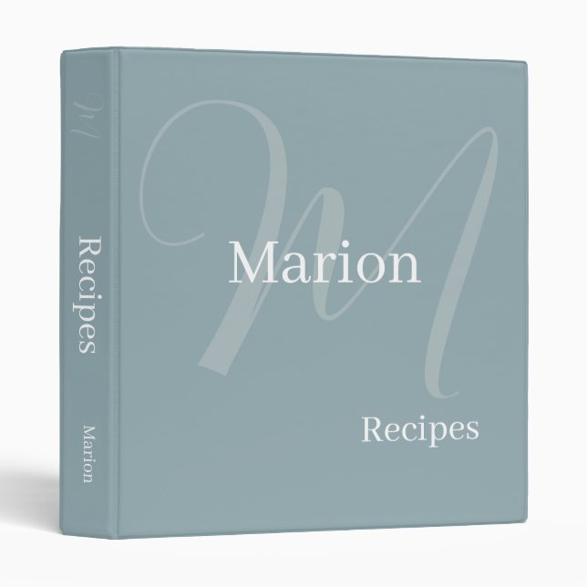 Modern Monogram for Chef Recipes Bluish Gray 3 Ring Binder (Front/Spine)