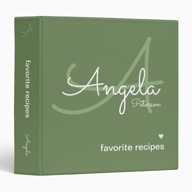 Modern Monogram for Chef Recipes grayish green 3 Ring Binder (Front/Spine)