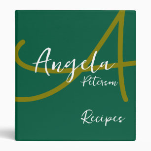 Modern Monogram for Chef Recipes GREEN 3 Ring Binder