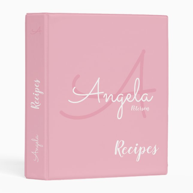 modern monogram for chef recipes, pink mini binder (Front/Spine)