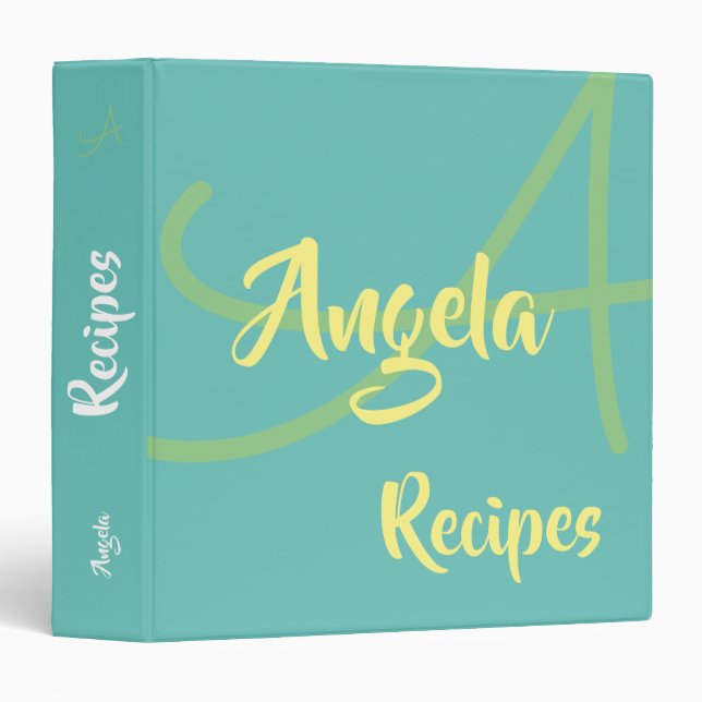 modern monogram for chef recipes . teal blue 3 ring binder (Front/Spine)