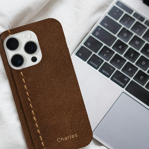 Modern Monogram For Him Faux Leather iPhone 15 Pro Case