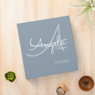 Modern Monogram for Mom Chef Recipes Dusty Blue 3 Ring Binder