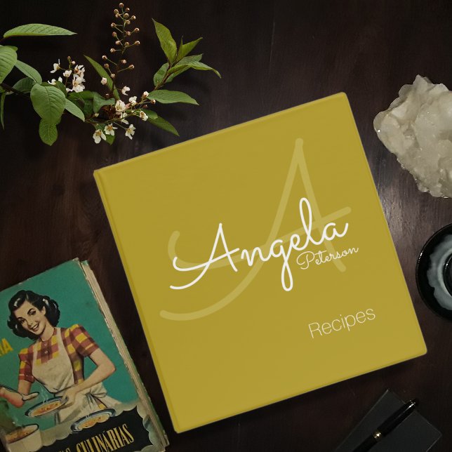 Modern Monogram for Mom Chef Recipes Dusty Mustard 3 Ring Binder (Creator Uploaded)