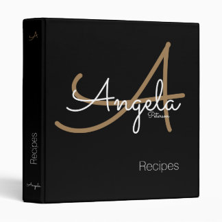 modern monogram for the chef recipes, black 3 ring binder