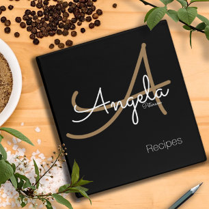 Modern Monogram for the Chef Recipes, black 3 Ring Binder