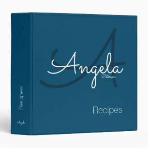 modern monogram for the chef recipes, blue 3 ring binder