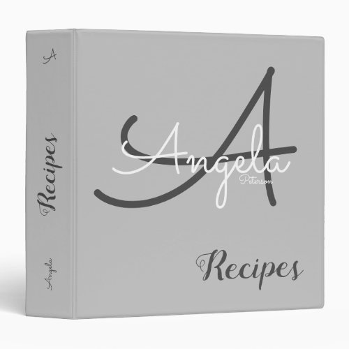 modern monogram for the chef recipes  gray 3 ring binder