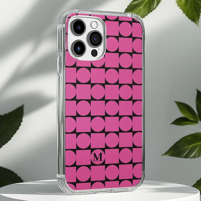 Modern Monogram Fuchsia Geometric Trendy Case-Mate iPhone Case (Creator Uploaded)