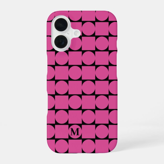 Modern Monogram Fuchsia Geometric Trendy Iphone Case (Back)