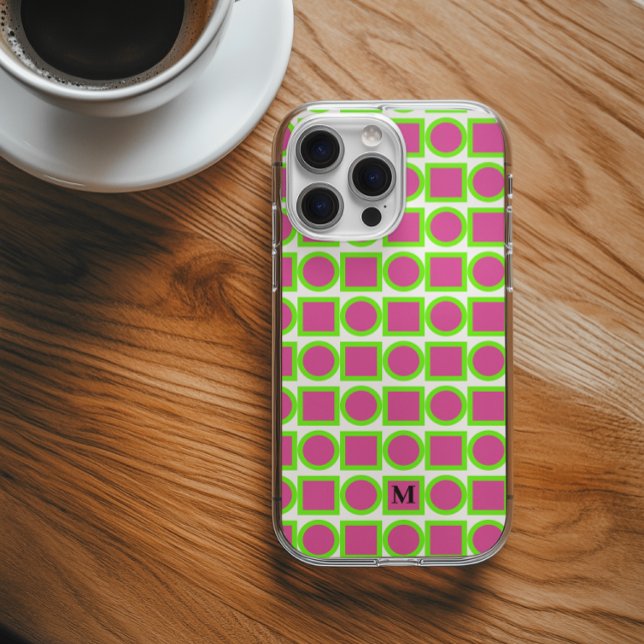 Modern Monogram Fuchsia Green Geometric Case-Mate iPhone Case (Creator Uploaded)