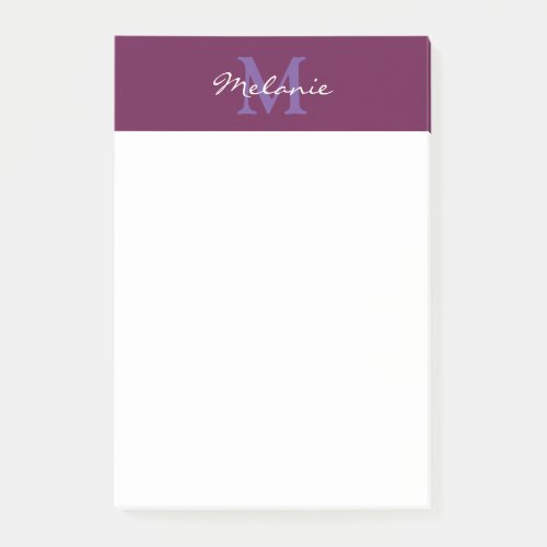 Modern Monogram Fuchsia Pink and Lavender Post_it Notes