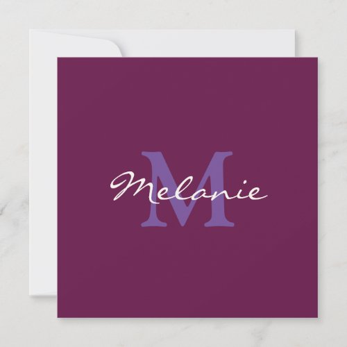 Modern Monogram Fuchsia Pink and Lilac Purple Card