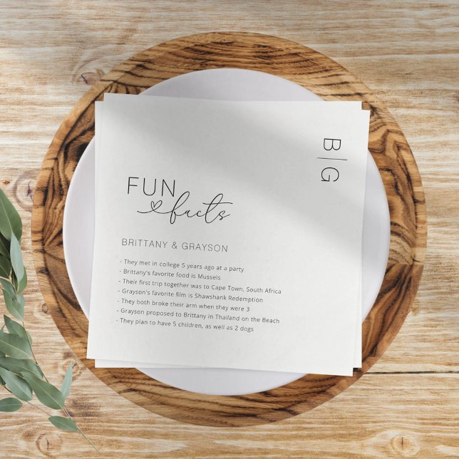 Modern Monogram Fun Facts Wedding Napkins (Creator Uploaded)
