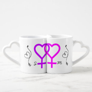 Modern Monogram Gay Women Female Newlyweds Wedding Coffee Mug Set