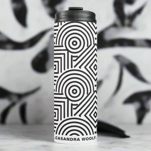 Modern Monogram Geometric Black  White Pattern  Thermal Tumbler