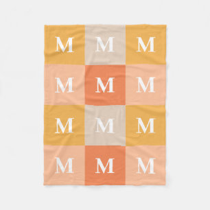 Modern monogram geometric color block fleece blanket