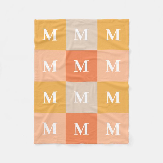 Modern monogram geometric color block fleece blanket (Front)
