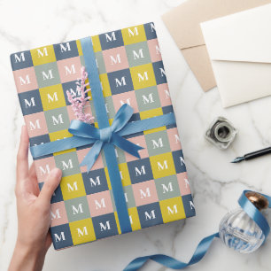 Modern monogram geometric color block wrapping paper