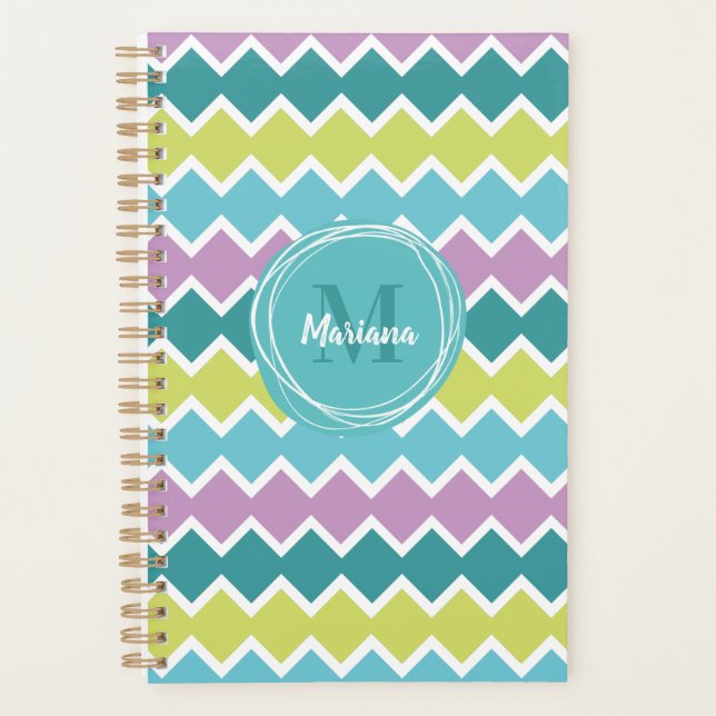 Modern Monogram Geometric Pattern Planner (Front)