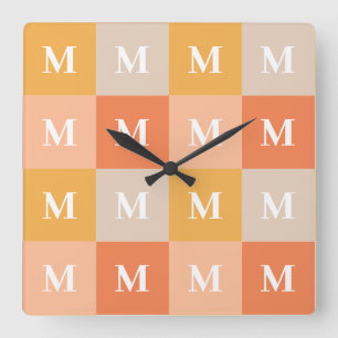 Modern monogram geometric square wall clock