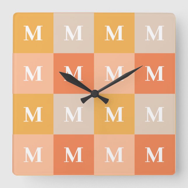 Modern monogram geometric square wall clock (Front)