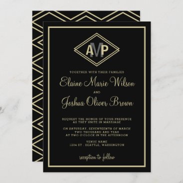 modern monogram geometric wedding invitations