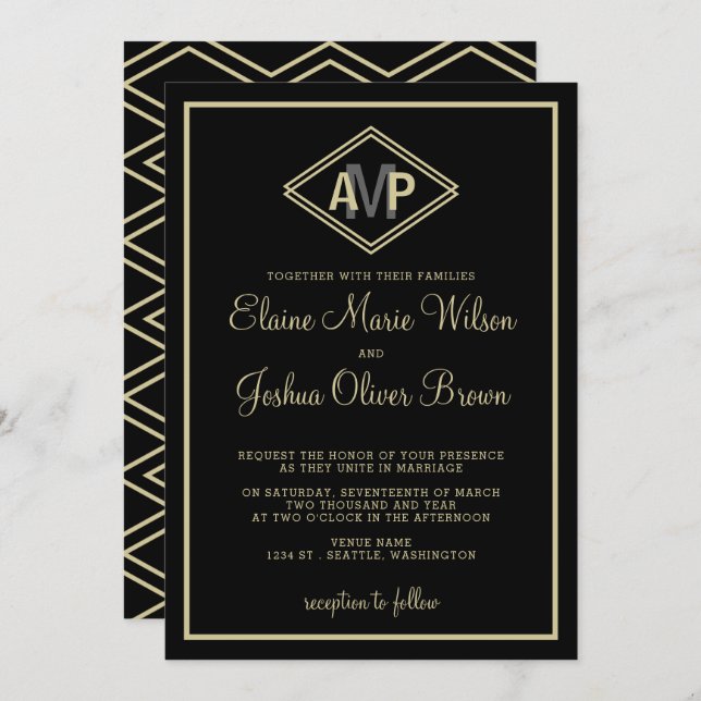 modern monogram geometric wedding invitations (Front/Back)