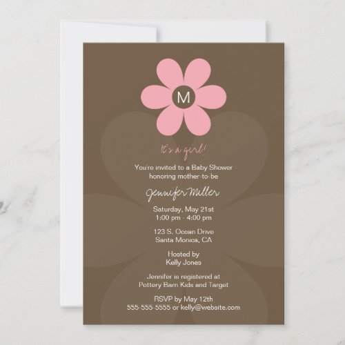 Modern Monogram Girl Baby Shower Invitation