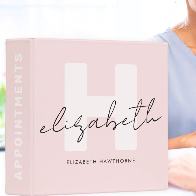 Modern Monogram Girly Blush Pink Appointment 3 Ring Binder (Creator Uploaded)