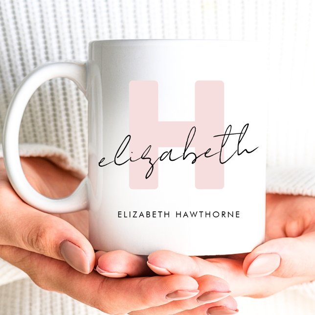 Modern Monogram Girly Script Blush Pink Initial Coffee Mug (Creator Uploaded)