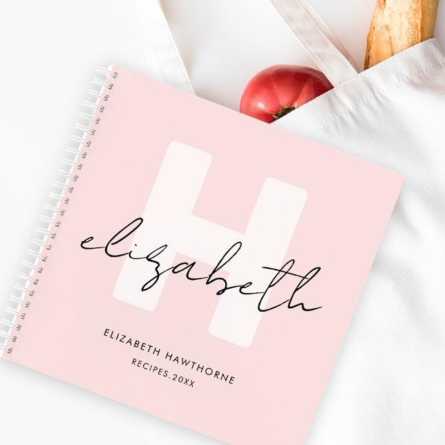 Modern Monogram Girly Script Blush Pink Recipe Notebook (Creator Uploaded)