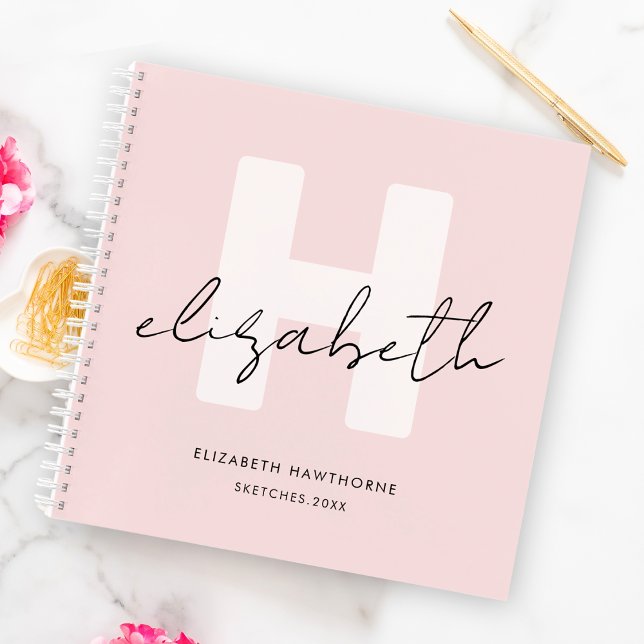 Modern Monogram Girly Script Blush Pink Sketchbook Notebook (Creator Uploaded)
