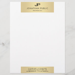 Modern Monogram Glamorous Plain Faux Gold Elegant Letterhead