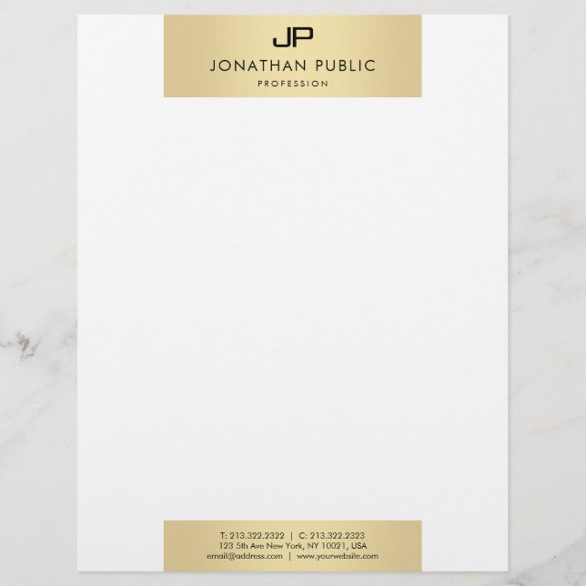 Modern Monogram Glamorous Plain Faux Gold Elegant Letterhead (Front)