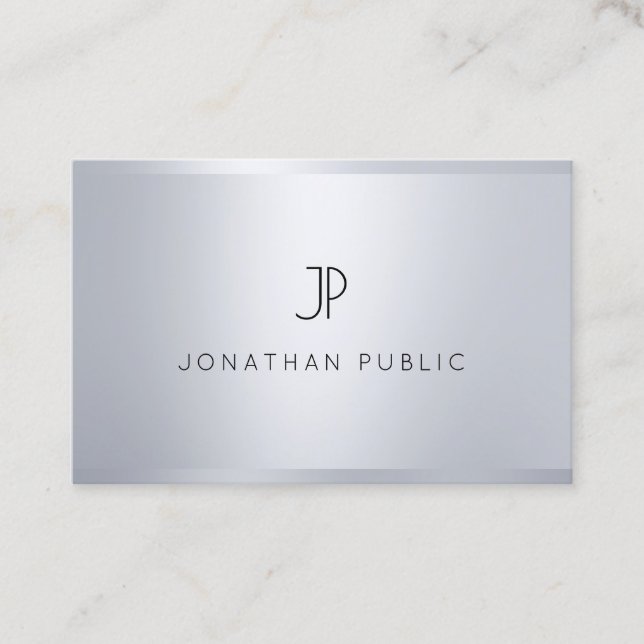 Modern Monogram Glamorous Silver Template Cool Business Card (Front)