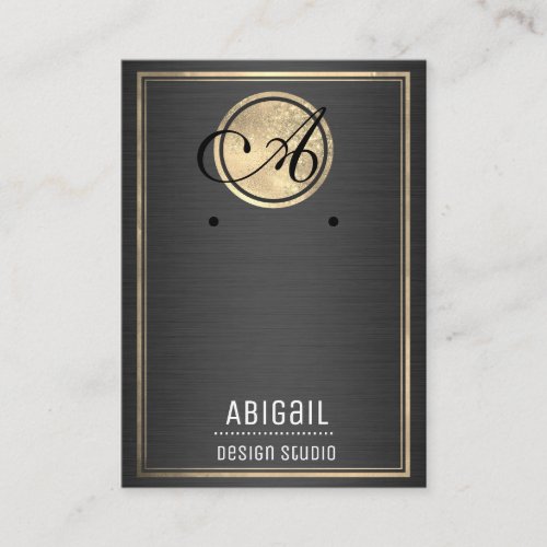 Modern Monogram Glitter and Metal Earring Holder Business Card