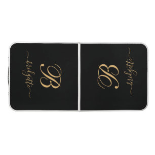 Modern Monogram Gold Black Beer Pong Table