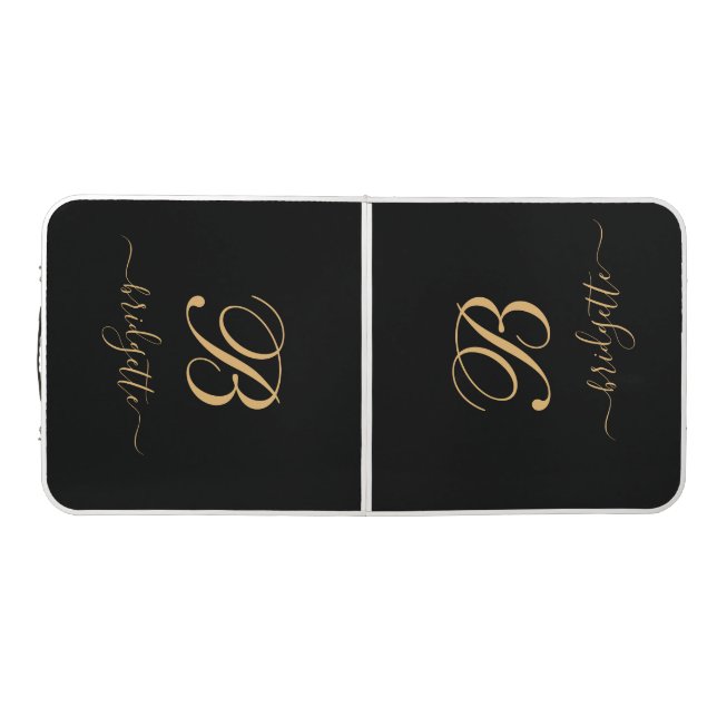 Modern Monogram Gold Black Beer Pong Table (Top)