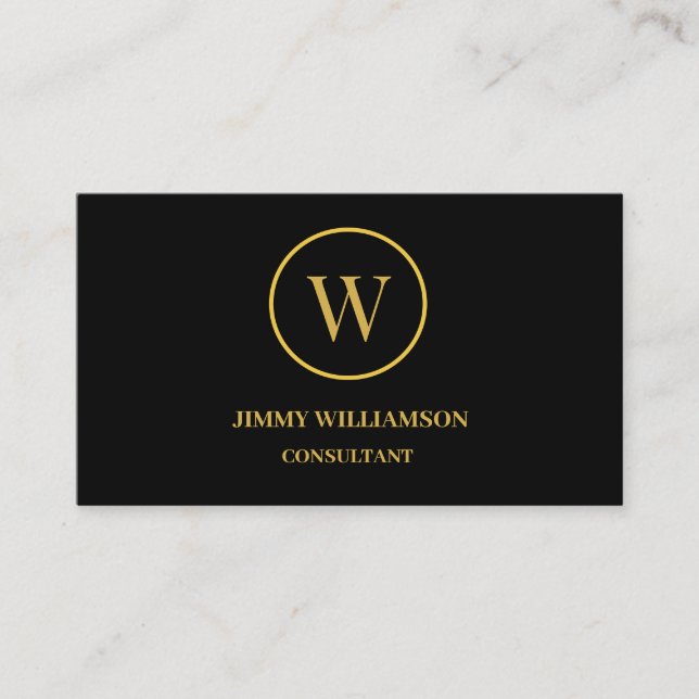Modern Monogram Gold Black Business Business Card (Front)