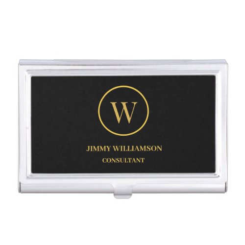 Modern Monogram Gold Black Business Business Card Case