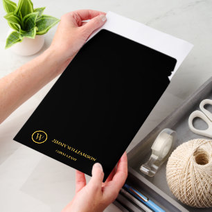 Modern Monogram Gold Black Business Business Card Envelope Mailers