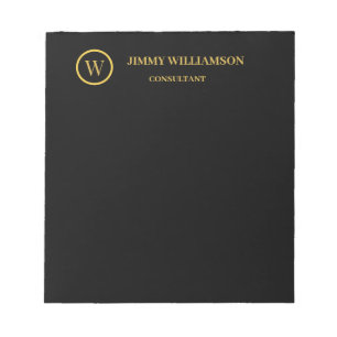 Modern Monogram Gold Black Business Business Card Notepad