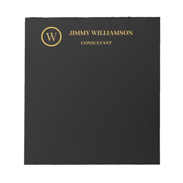 Modern Monogram Gold Black Business Business Card Notepad (Front)