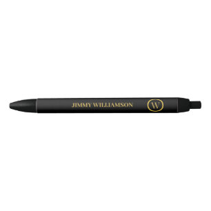 Modern Monogram Gold Black Business Business Card Pen