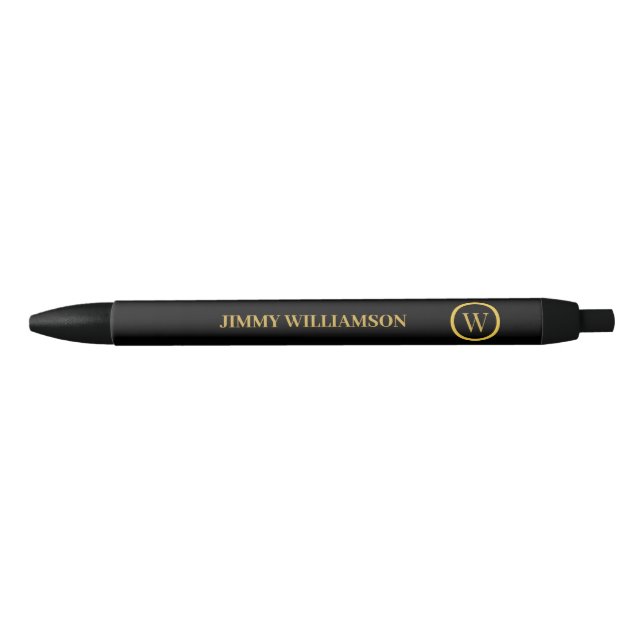 Modern Monogram Gold Black Business Business Card Pen (Front)