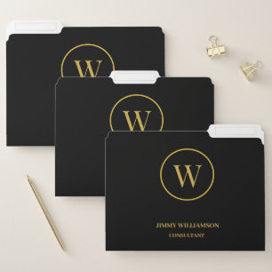 Modern Monogram Gold Black Business File Folder